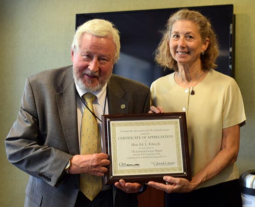 Outgoing Chair Hon. Ed Felter, Jr. with incoming Chair Marcy Glenn